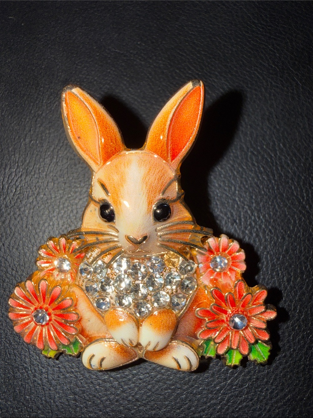 Orange Bunny Crystal Heart Small Pets Accessory Pin